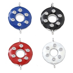 (52) Непрозрачная лаванда Стойка покрытие латунь прозрачный кубический цирконий пончик соединительные подвески, с эмалью, платина, долговечный, без кадмия и без свинца, разноцветные, 20.5x15.5x3.5 мм, отверстие : 1.4 мм