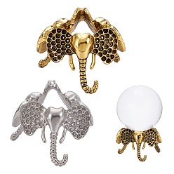 Mixed Color 2Pcs 2 Colors Alloy Crystal Ball Holder, Elephant, Mixed Color, 53.5x49x34mm, 1pc/color