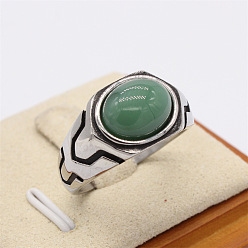 Зеленый Авантюрин 316Мужские перстни из хирургической нержавеющей стали и натурального зеленого авантюрина, овальные, античное серебро, размер США 9 (18.9 мм)