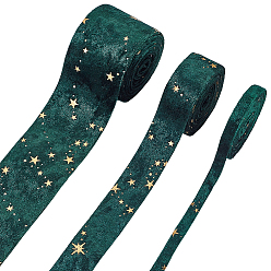 Темно-Зеленый 3 рулоны 3 стили лента из полиэстера и бархата со звездами, для аксессуаров для одежды, украшение подарка, темно-зеленый, 3/8 дюйм (10 мм), около 2.19 ярдов (2 м) / комплект