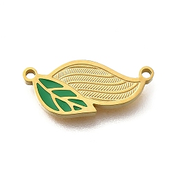 Настоящее золото 18K 304 подвески-соединители из эмалированной нержавеющей стали, лист, реальный 18 k позолоченный, 16x6.5x1.5 мм, отверстие : 1 мм
