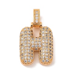 Letter H Латунные микро проложить кубического циркония подвески, без никеля , реальный 18 k позолоченный, прозрачные, Письмо ч, 18.5~24x12.5~25.5x5~5.5 мм, отверстие : 5x3 мм