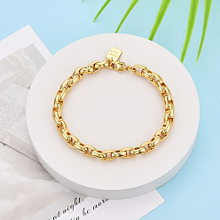 Настоящее золото 18K Латунь цепи браслеты, браслеты-цепочки для женщин, с печатью удачи, без никеля , реальный 18 k позолоченный, 8-1/8 дюйм (20.5 см)