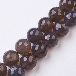 Grey Agate Faceted Round Natural Gray Agate Beads Strands, 18mm, Hole: 1mm, about 21pcs/strand, 14.9 inch(380mm)