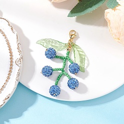 Синий Подвеска в виде фруктов из стеклянных бусин и полимерной глины со стразами, с акриловым листом, синие, 64~66 мм