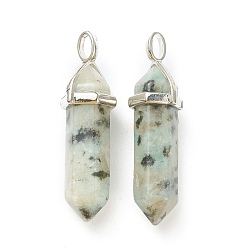 Sesame Jasper Natural Sesame Jasper Pendants, with Platinum Tone Brass Findings, Bullet, 39.5x12x11.5mm, Hole: 4.5x2.8mm