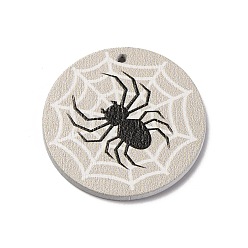 Spider Деревянные подвески с односторонним принтом, чары дня хэллоуина, паук, 34.5x2 мм, отверстие : 1.6 мм