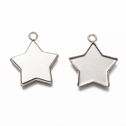 Stainless Steel Color Non-Tarnish 304 Stainless Steel Pendant Cabochon Settings, Plain Edge Bezel Cups, Star, Stainless Steel Color, Tray: 19x16mm, 23x20x1.5mm, Hole: 2.5mm
