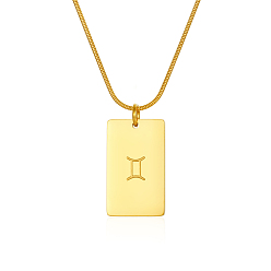 Близнецы Стильные ожерелья из нержавеющей стали с прямоугольным кулоном со знаком зодиака для женщин, золотые, Близнецы