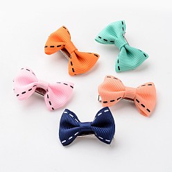 Mixed Color Iron Alligator Hair Clips, with Handmade Woven Bowknot, Platinum, Mixed Color, 36x22x11mm