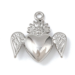 Платина Латунные подвески, без кадмия, без никеля и без свинца, священное сердце с крылом, платина, 15x15.5x4 мм, отверстие : 1.4 мм