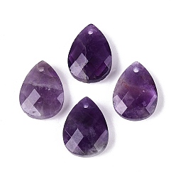Аметист Подвески из натурального аметиста , слезинки, граненые, 17.5~18.5x12.5~13.5x5~6.5 мм, отверстие : 0.9~1.6 мм