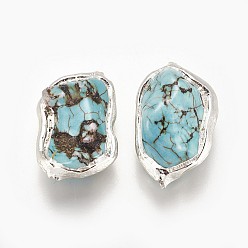 Серебро Бусины из природных Говлит, окрашенная и подогревом, окантовка, самородки, серебряный цвет гальваническим, 17~25x13~20x8~13 мм, отверстие : 1 мм