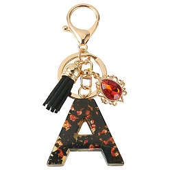 Letter A Resin Keychains, with Lobster Claw Clasps, Light Gold, Letter A, 105mm, Letter: 44x44x7.5mm