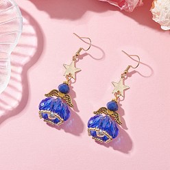 Королевский синий Ангел-звезда ручной работы из стеклянных бусин и стеклянных подвесных сережек для женщин, 304 серьги нержавеющей стали, золотые, королевский синий, 60x21 мм