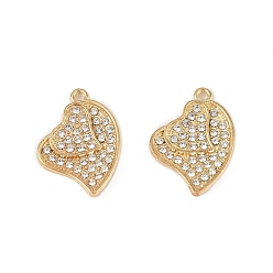 Золотой Подвески из сплава и страза, сердце, золотые, 23.5x17x2.5 мм, отверстие : 1.5 мм
