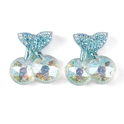 Light Sea Green Transparent Epoxy Resin Fruit Cherry Decoden Cabochons, with Glitter Powder, Light Sea Green, 22.5x22x6.5mm