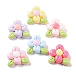 Mixed Color Opaque Resin Cabochons, Flower with Leaf, Mixed Color, 21x23.5x8mm