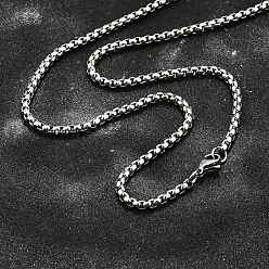 Нержавеющая Сталь Цвет Не тускнеет 304 ожерелья из нержавеющей стали с цепочкой-коробкой, с карабин-лобстерами , цвет нержавеющей стали, 17.7 дюйм (45 см), 3.0 мм