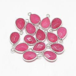 Платина Натурального белого нефрита подвески, с латунной фурнитурой , окрашенные, граненые, слеза, платина, 22~24x14~15x5~6 мм, отверстие : 2 мм