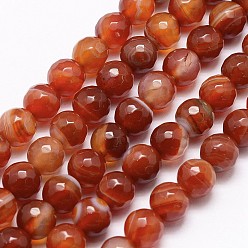 Orange Red Faceted Natural Agate Beads Strands, Dyed & Heated, Round, Grade A, Orange Red, 6mm, Hole: 1mm, about 61~62pcs/strand, 14.4~14.6 inch