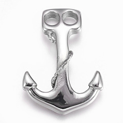 Stainless Steel Color Non-Tarnish 304 Stainless Steel Hook Clasps, For Leather Cord Bracelets Making, Anchor, Stainless Steel Color, 43x31x5mm, Hole: 6x5.5mm