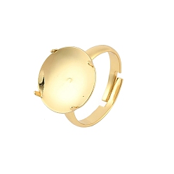 Настоящее золото 18K Латунные регулируемые кольца для пальцев, настройки зубчатого кольца, долговечный, стойки покрытие, без свинца и без кадмия, реальный 18 k позолоченный, лоток : 15 мм, 3 мм, размер США 7 (17.3 мм)