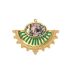 Разноцветный 304 Подвески из нержавеющей стали и натуральных ракушек, фанатское очарование, с эмалью, ионное покрытие (ip), долговечный, реальный 18 k позолоченный, красочный, 42x34 мм