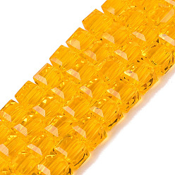 Naranja Cuentas de vidrio transparentes, cubo, facetados, naranja, 7x7x6.5~7 mm, agujero: 1.2~1.6 mm, sobre 96~101 unidades / cadena, 25.39~28.54 pulgada (64.5~72.5 cm)