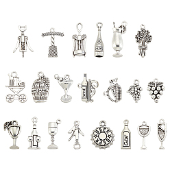 Antique Silver Tibetan Style Alloy Pendants, Wine Series, Antique Silver, 15~28x6.5~22x1.5~14mm, Hole: 1.2~5mm, 63pcs/bag