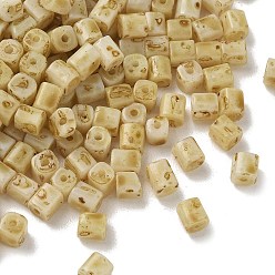 Light Khaki Opaque Colours Glass Seed Beads, Column, Fire-Polished, Light Khaki, 5~5.5x4.5~5.5x4.5~5.5mm, Hole: 1.2mm, about 219pcs/bag