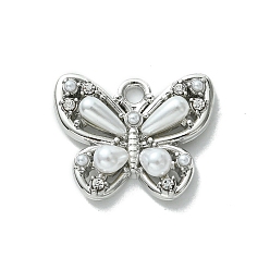 Platin Farbe Anhänger aus Legierung und Strass, mit Harz, Schmetterling, Platin Farbe, 14.5x18x4.5 mm, Bohrung: 1.8 mm