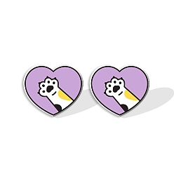 Сливовый Акриловые серьги-гвоздики в форме сердца с отпечатком ноги для женщин, слива, 15 мм