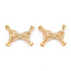 Real 18K Gold Plated Brass Micro Pave Clear Cubic Zirconia Fold Over Clasps, Nickel Free, Bowknot, Real 18K Gold Plated, 13.5x26.5x4.5mm, Clasp: 12x5.5x6.5mm, Inner Diameter: 3.5mm