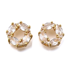 Прозрачный Латунные микро проложить кубического циркония бусы, цветок, реальный 18 k позолоченный, прозрачные, 10x5.5 мм, отверстие : 1.8 мм