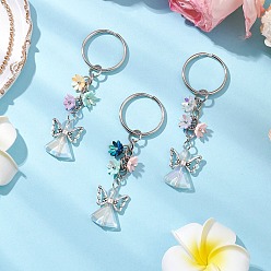 (52) Непрозрачная лаванда Стеклянный ангел подвеска keychian, с цветком в виде поводка и брелоком из железного сплава с застежкой-клешней в виде лобстера, разноцветные, 80.5 мм