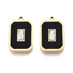 Черный 304 подвески из нержавеющей стали с кристаллами и стразами и акриловыми прямоугольниками, ионное покрытие (ip), чёрные, 20x13x2 мм, отверстие : 1.2 мм