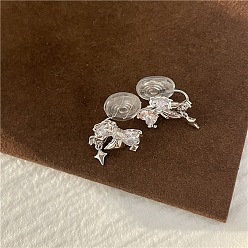 Platinum Brass Micro Pave Cubic Zirconia Clip-on Earring, Bowknot, Platinum, 22mm