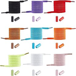 Couleur Mélangete 9 ensembles 9 couleurs lacets en fil spandex hautement élastique, avec boucles en aluminium, plat, couleur mixte, 18~1020x6~8x1.5~8mm, 4 pièces / kit, 1set / couleur, 9, affecte / sac