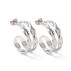 Stainless Steel Color Non-Tarnish 304 Stainless Steel Double Layer C-shape Stud Earrings, Half Hoop Earrings for Women, Stainless Steel Color, 24x10mm, Pin: 0.7mm