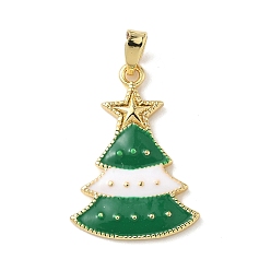 Рождественская елка Рождественские латунные эмалевые подвески, золотые, рождественская елка, 23x16x2 мм, отверстие : 5x3 мм