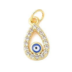 Teardrop Латунные микропроволочные кубические циркониевые подвески из эмали, Злые чары глаз, с целью перехода в кольце, реальный 18 k позолоченный, слеза, без кадмия и без свинца, 12.5x7x2 мм, отверстие : 3 мм