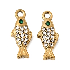 Золотой 304 подвески из нержавеющей стали, рыбы прелести, со стразами, ионное покрытие (ip), золотые, 14.5x6.5x2.5 мм, отверстие : 1.4 мм