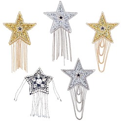 (52) Непрозрачная лаванда 5шт тканевая звезда, аксессуары для поделок, с кисточкой из страз, звезда, разноцветные, 140x80x2 мм