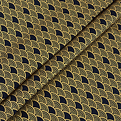 Noir Tissu en coton imprimé écailles de poisson sirène, accessoires du vêtement, noir, 1500x0.4mm, 1 m / pc