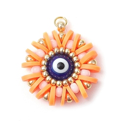 Сэнди Коричневый Круглые подвески из полимерной глины и стекла ручной работы с эффектом сглаза, песчаный коричневый, 25.5x23x8 мм, отверстие : 2.5 мм