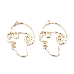 Golden Alloy Open Back Bezel Pendants, For DIY UV Resin, Epoxy Resin, Pressed Flower Jewelry, Abstract Face, Golden, 35x25.2x1mm, Hole: 1.5mm