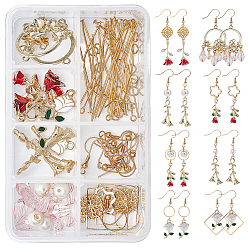 Mixed Color DIY Rose Flower Themed Earring Making Kits, Including Alloy Enamel Pendants, Glass Bead, Brass Linking Rings & Earring Hook, Iron Pins, Mixed Color
