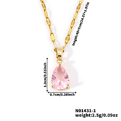 Pink Модные латунные ожерелья с подвесками в виде слезы из стекла, золотые, розовые, 15.75 дюйм (40 см)