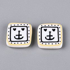 Smiling Face Печатные непрозрачные бусины из смолы, квадратный, улыбающееся лицо, 19~20x19~20x6 мм, отверстие : 1.4 мм